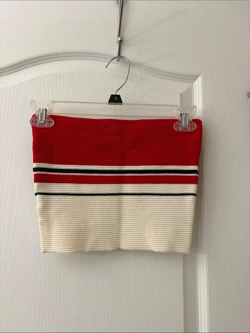 Striped Red and Cream Ribbed Crop Top